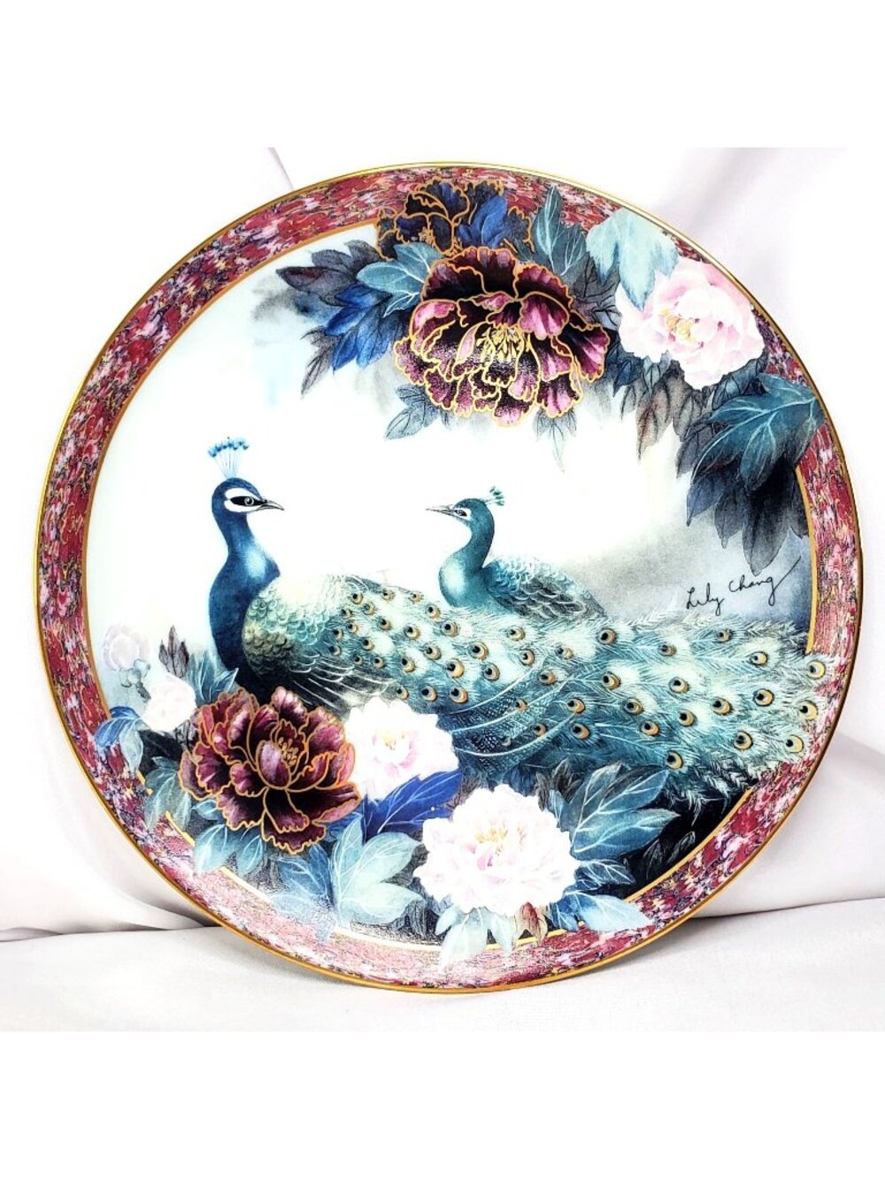 Tranquility Peacock Plate By Lily Chang Gardens Of Paradise 1992 COA